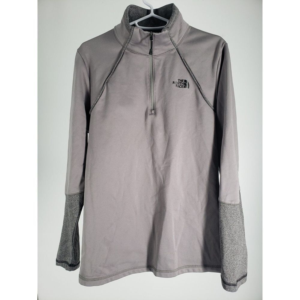 The North Face 1/4 Zip Fleece‎ Pullover Womens Large L Embroidered Gray Black